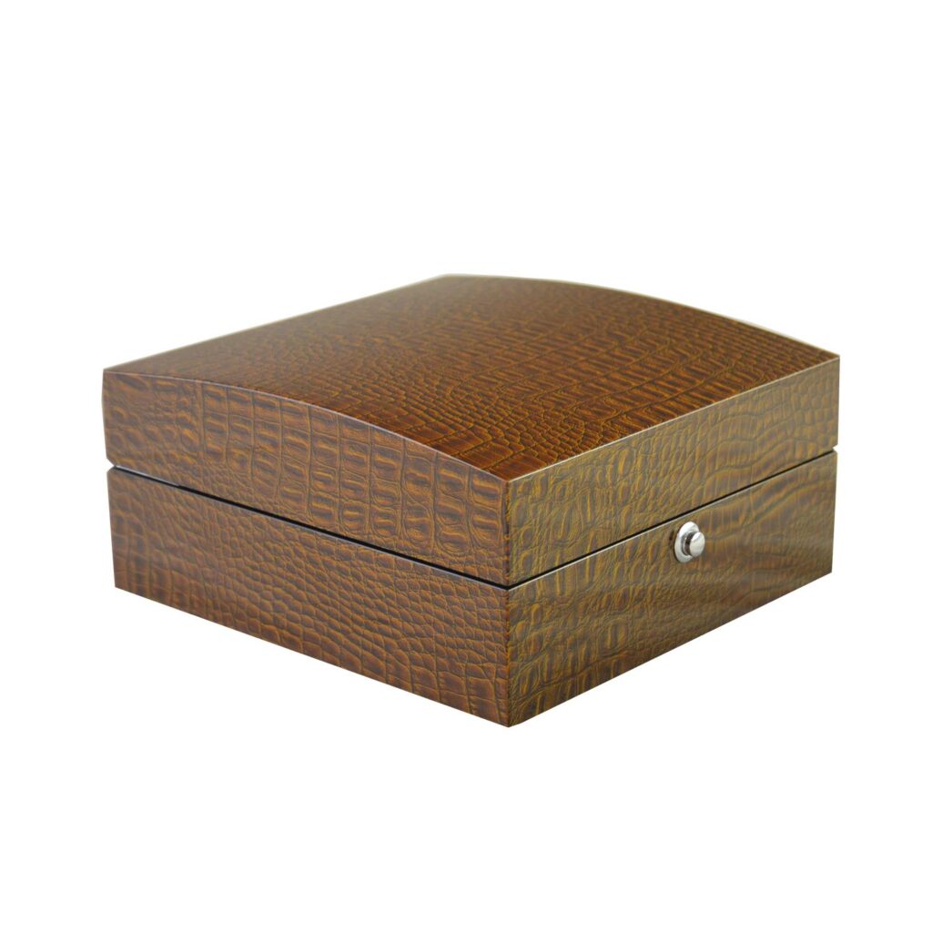 High Glossy Crocodile Grain Brown 6 Watch Case with Velvet Interior