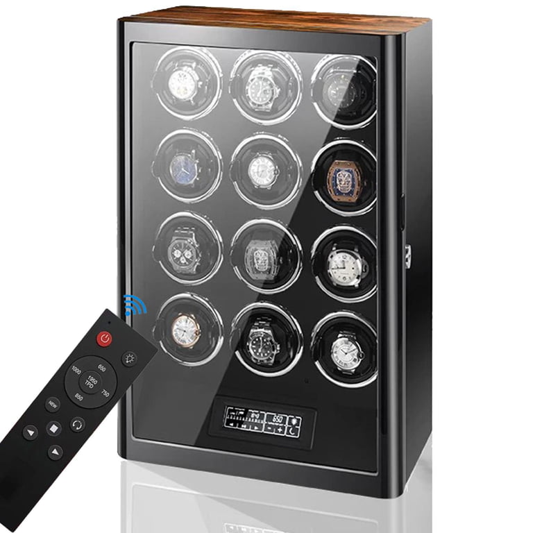 Zebra Wood Grain 12 Watch Winder with Touchscreen Control