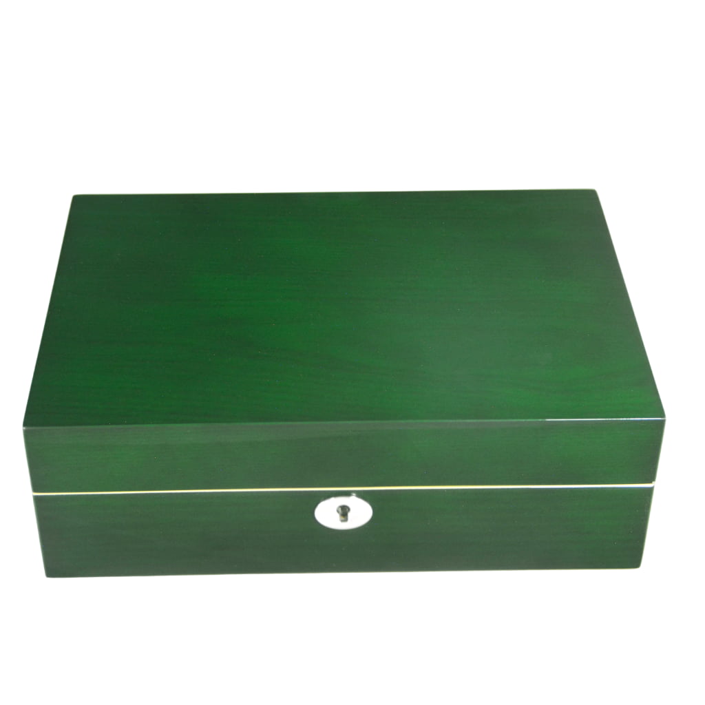 High Glossy Green Oak Grain 10 Watch Case with Ivory Velvet Interior
