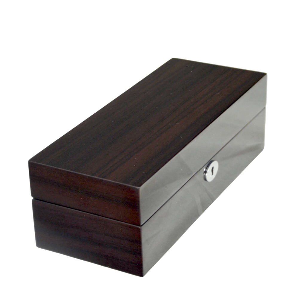 High Glossy Macassar Ebony Grain 5 Watch Case with Burgundy Velvet Interior