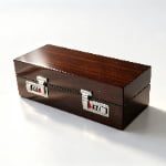 High Glossy Macassar Ebony Grain 5 Watch Case with Blue Velvet Interior and Combination Lock