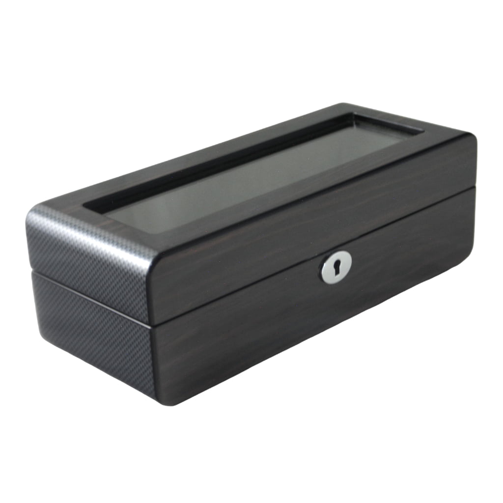 High Glossy Ebony Grain Spliced Carbon Fiber 5 Watch Case with Tempered Glass Display