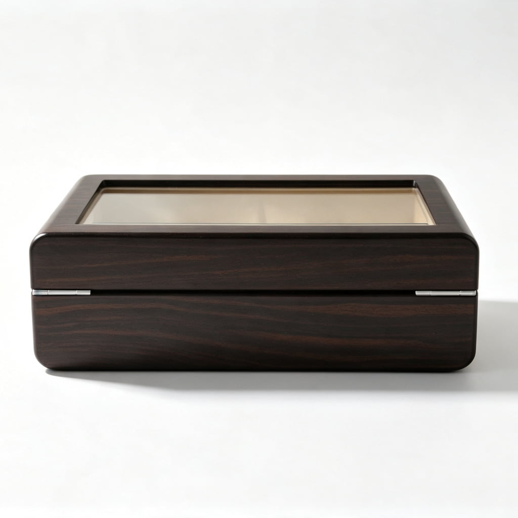 High Glossy Ebony Grain Spliced Carbon Fiber 10 Watch Case with Tempered Glass Display