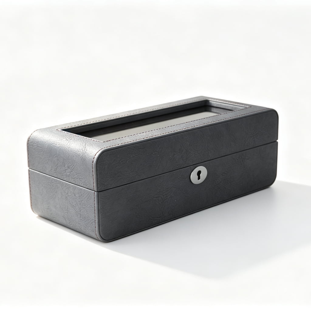 PU Leather Gray 5 Watch Case with Burgundy Velvet Interior
