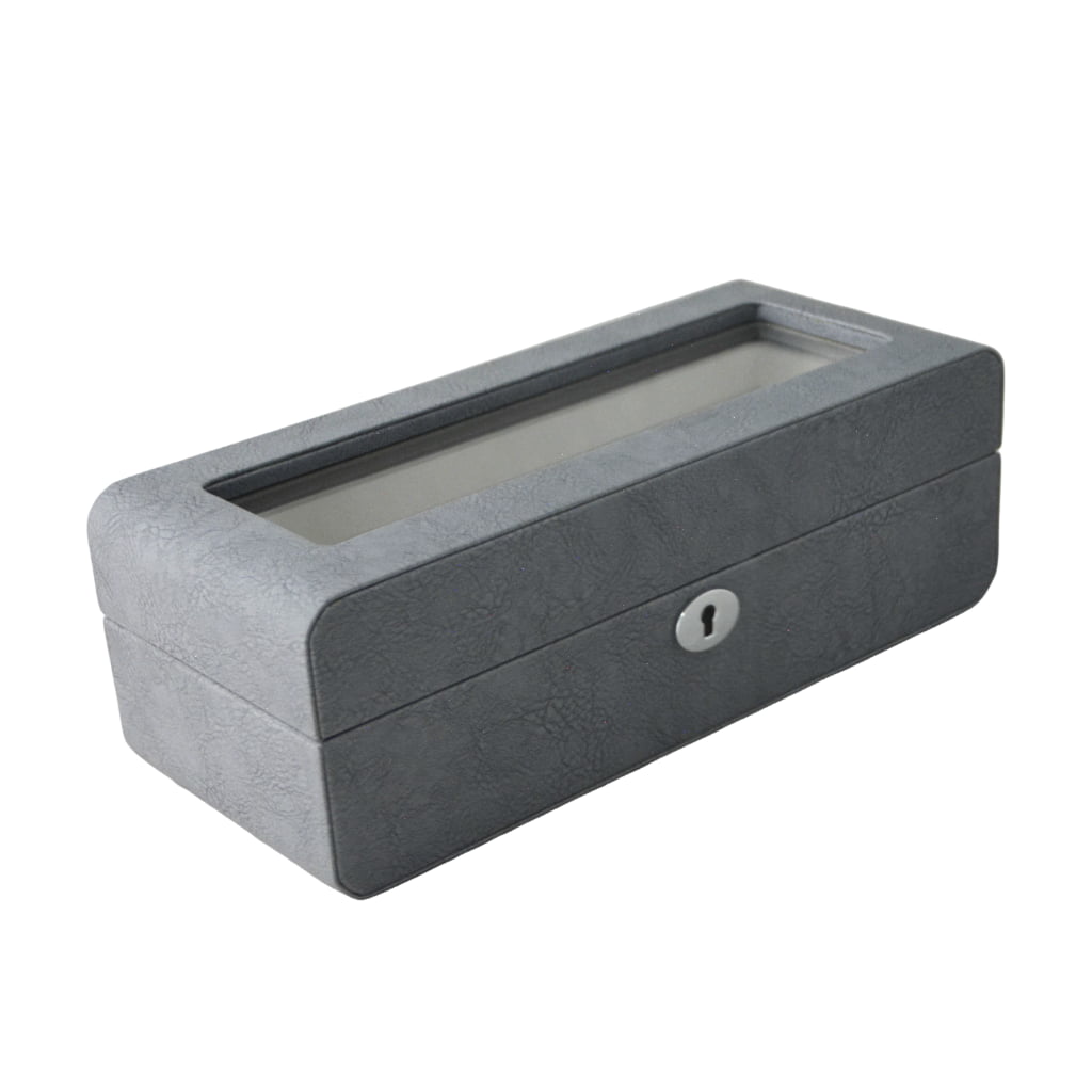 PU Leather Gray 5 Watch Case with Gray Velvet Interior
