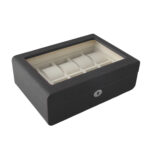 PU Leather Black 10 Watch Case with Grey Velvet Interior