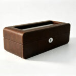 PU Leather Brown 5 Watch Case with Burgundy Velvet Interior