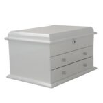 Jewelry collection box with glossy white finish and side panel design