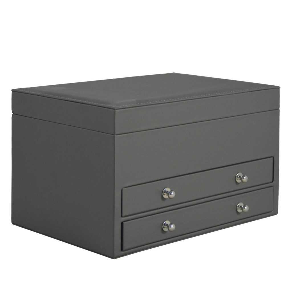 Grey PU leather jewelry case with drawer storage design