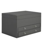 Grey PU leather jewelry case with drawer storage design