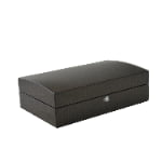 green crocodile grain watch case showing angled exterior design and glossy finish