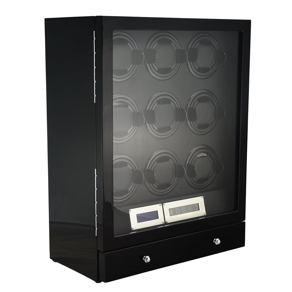 high gloss black watch winder with tempered glass display window