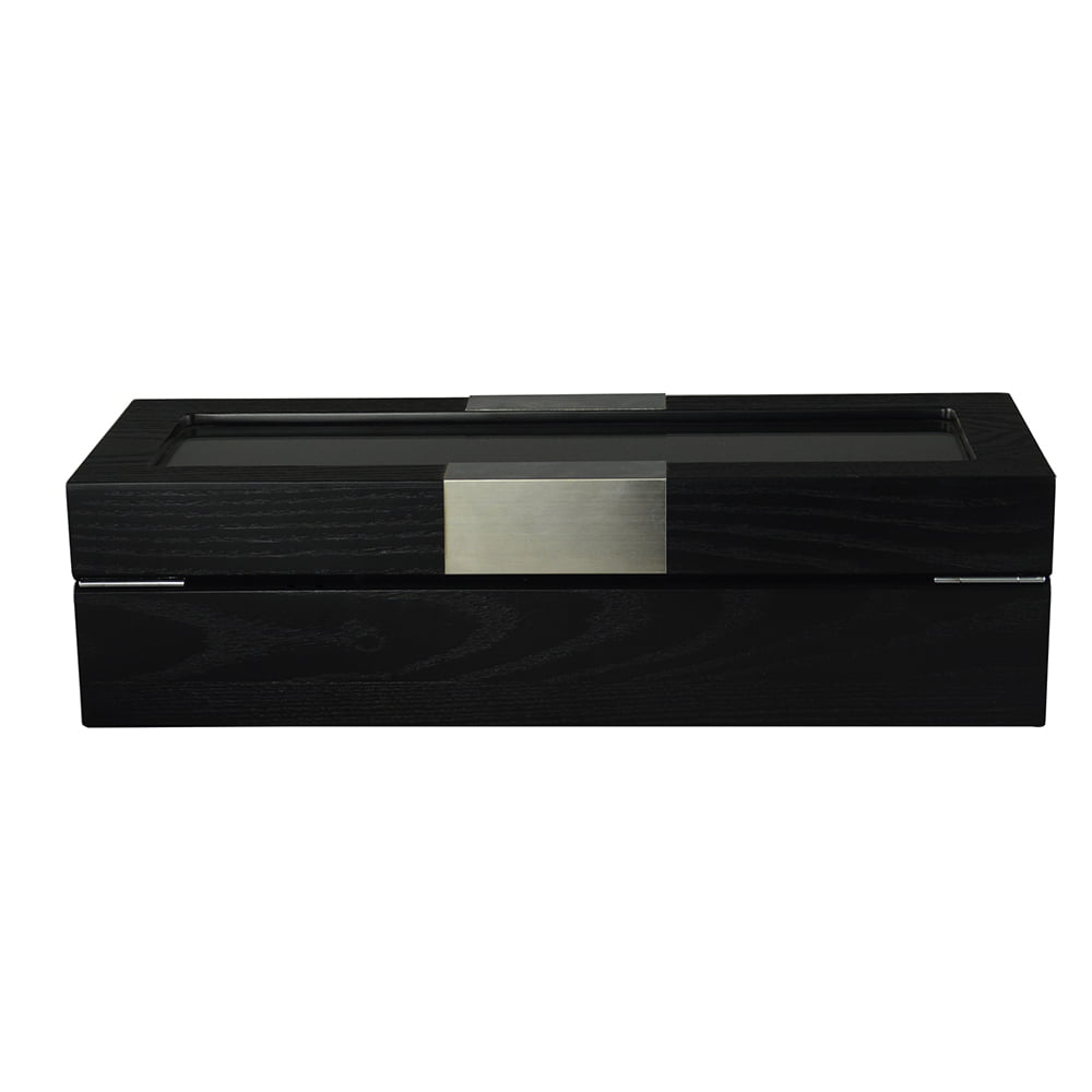 5 watch display case open with watches and PU leather cushions