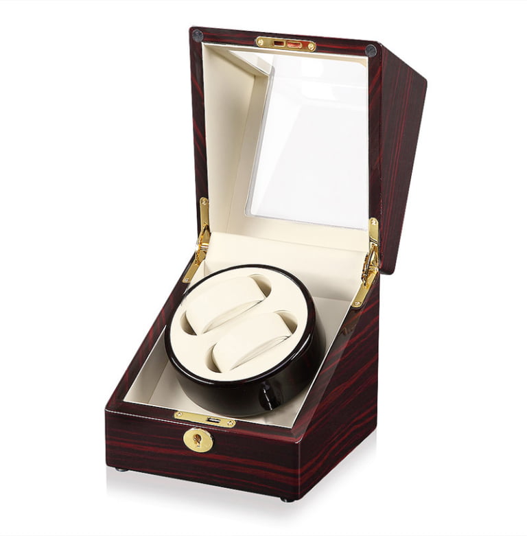 High-Gloss Ebony 2-Watch Winder with Beige Interior