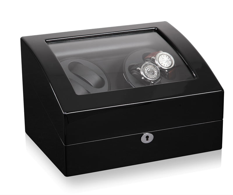 High Glossy Black 4-Watch Winder with 6-Watch Storage with Door Sensor