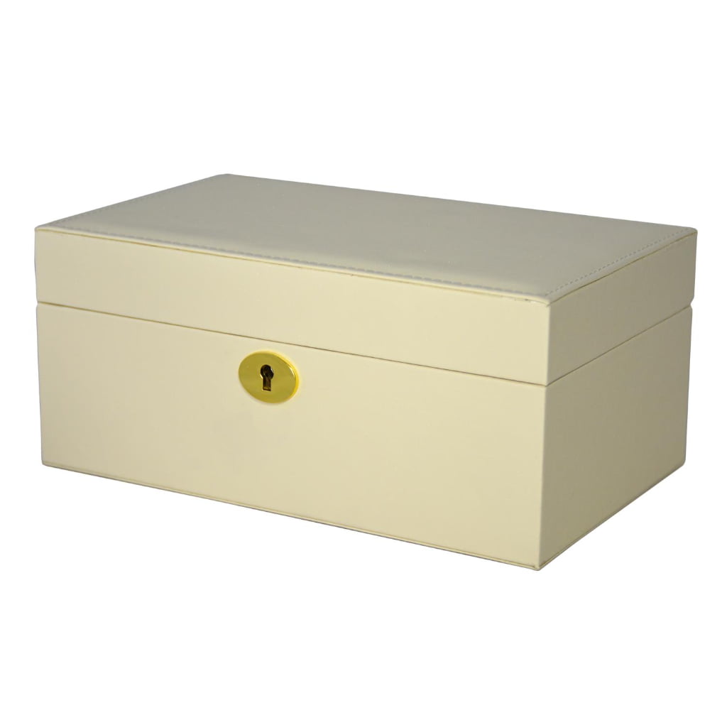 Yellow PU Leather Jewelry Organizer Box with Secret Cabinet