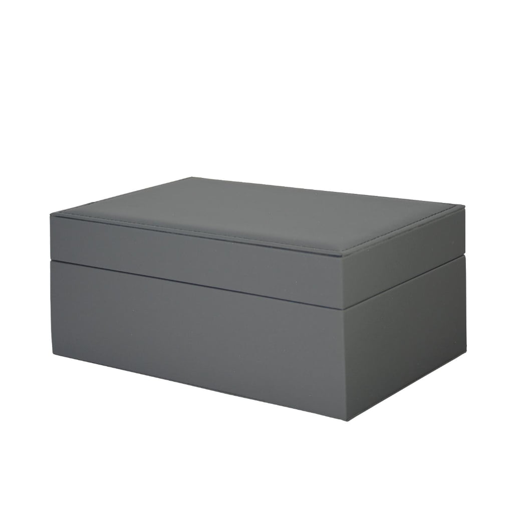 Gray PU Leather Jewelry Organizer Box with Removable Tray