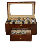 20 slot watch display box with velvet interior and watch cushions