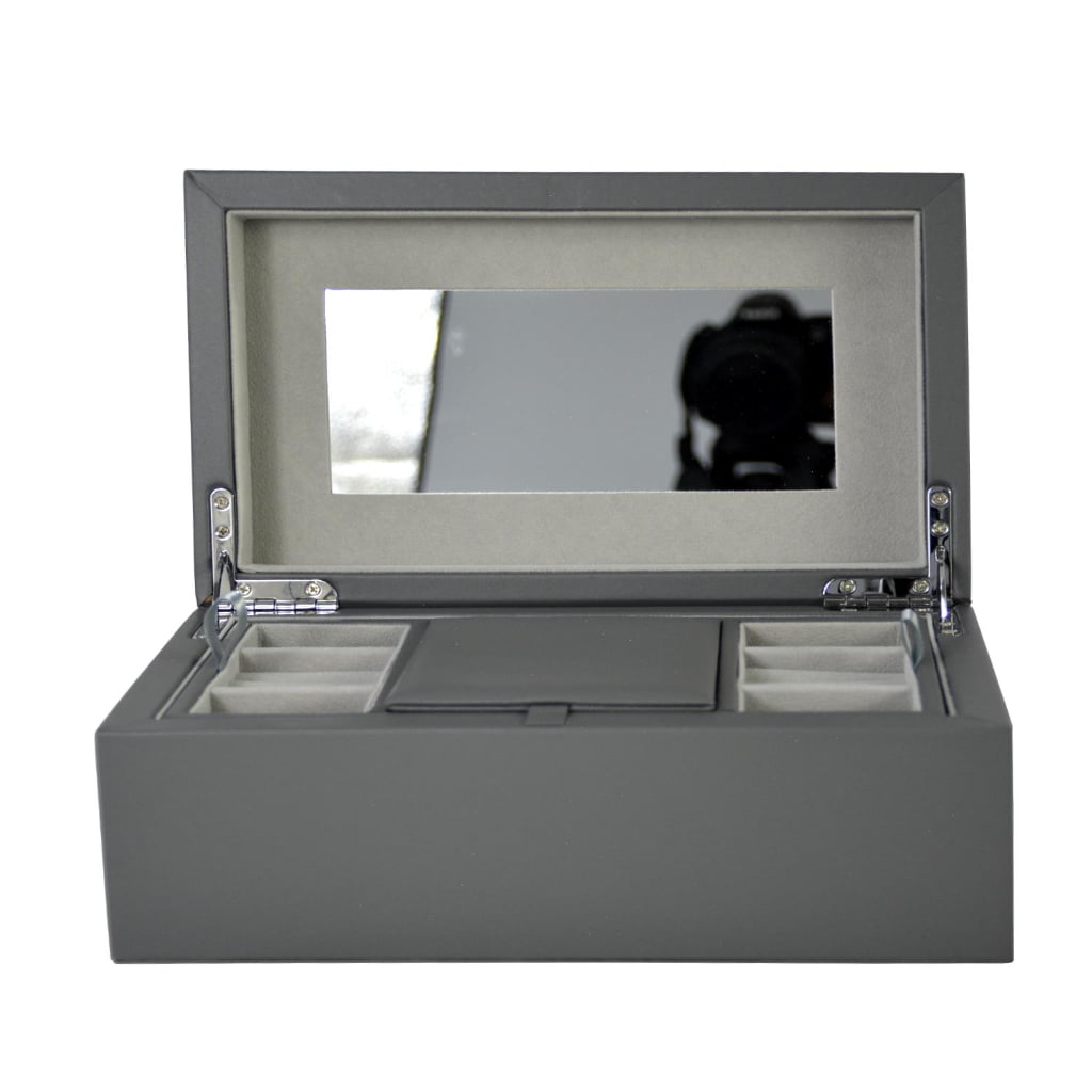 Gray PU Leather Jewelry Organizer Box with Removable Tray