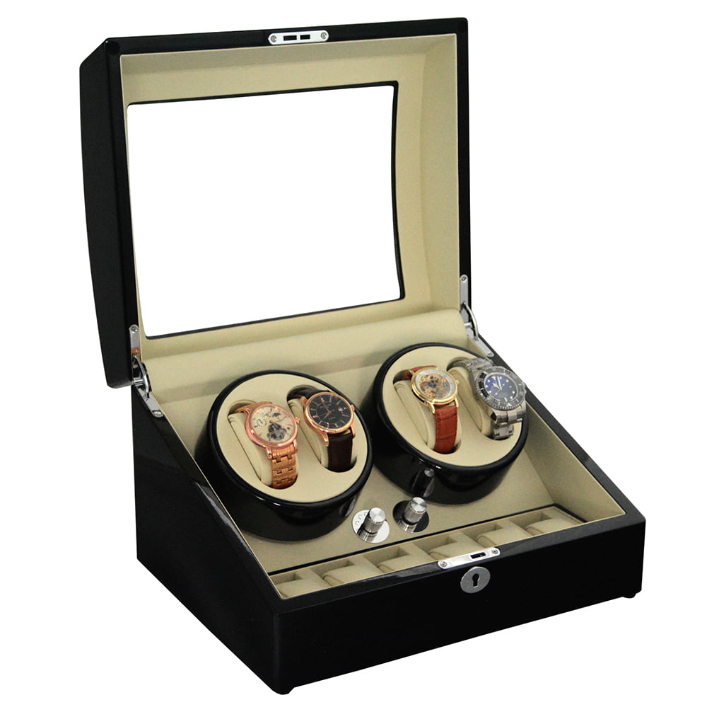 High Glossy Black 4-Watch Winder with 6-Watch Storage