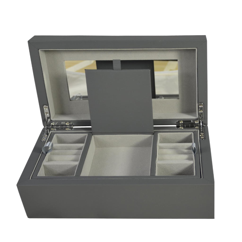 Gray PU Leather Jewelry Organizer Box with Removable Tray