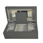 Gray PU Leather Jewelry Organizer Box with Removable Tray