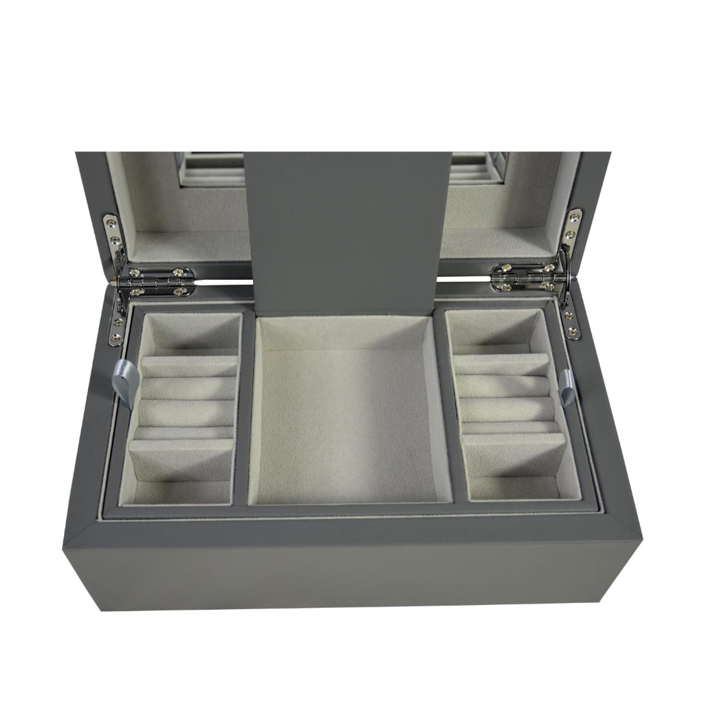 Gray PU Leather Jewelry Organizer Box with Removable Tray