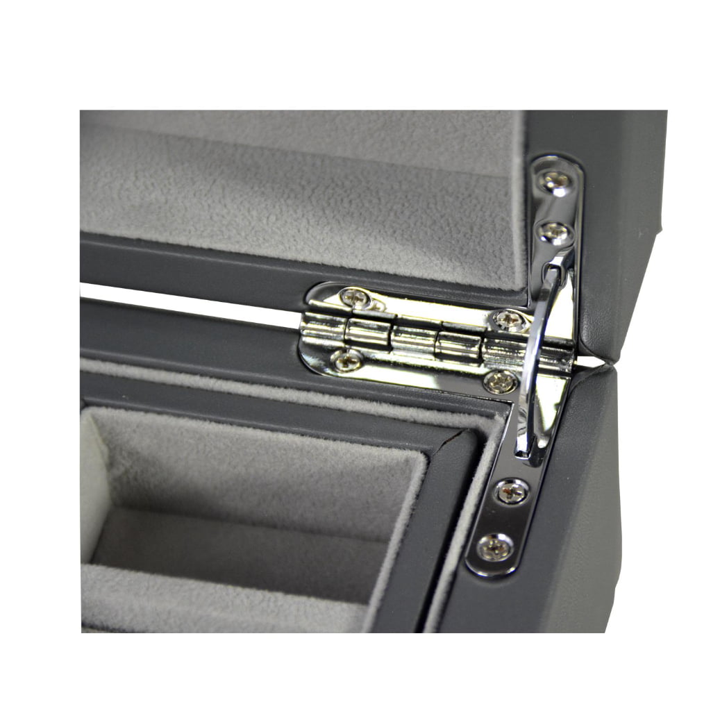 Gray PU Leather Jewelry Organizer Box with Removable Tray