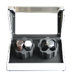 White 4-watch winder with open acrylic lid, black interior and two dual-watch winding modules