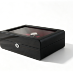 High Glossy Ebony Grain Spliced Carbon Fiber 10 Watch Case with Burgundy Velvet Interior