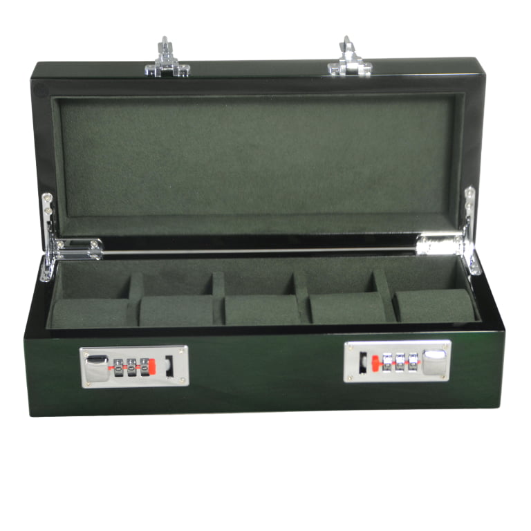High Glossy Green Oak Grain 5 Watch Case with Combination Lock
