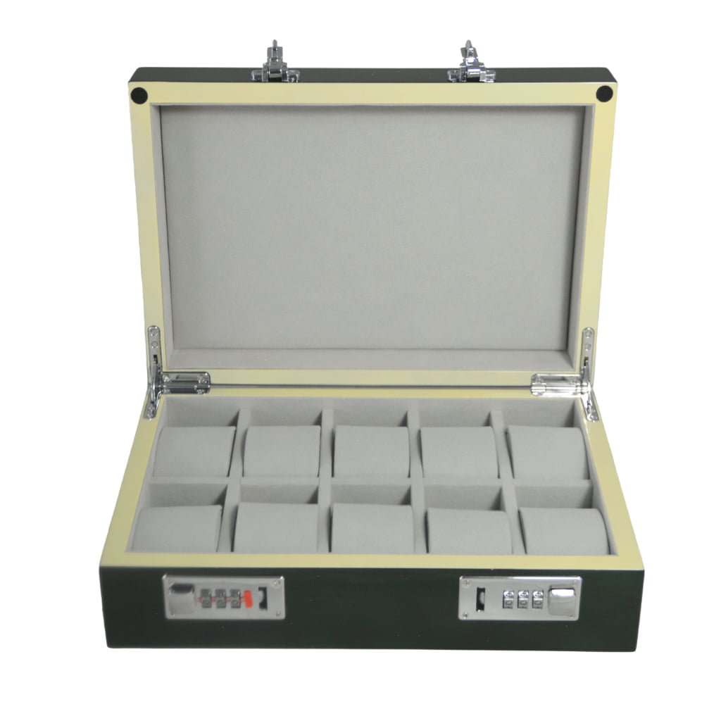 High Glossy Green Oak Grain 10 Watch Case with Combination Lock
