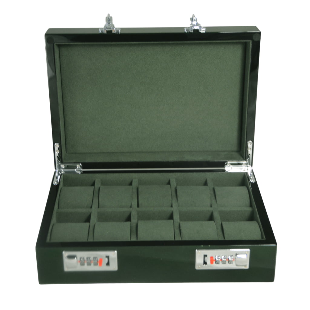 High Glossy Green Oak Grain 10 Watch Case with Combination Lock