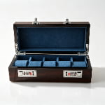 High Glossy Macassar Ebony Grain 5 Watch Case with Blue Velvet Interior and Combination Lock