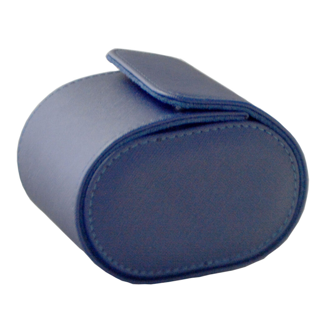 Crossed Grain Blue PU Leather 1 Watch Roll