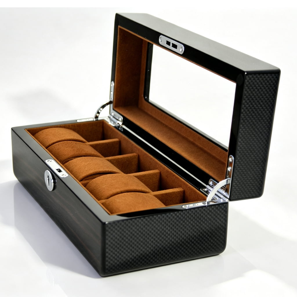 High Glossy Ebony Grain Spliced Carbon Fiber 5 Watch Case
