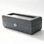 PU Leather Gray 5 Watch Case with Burgundy Velvet Interior