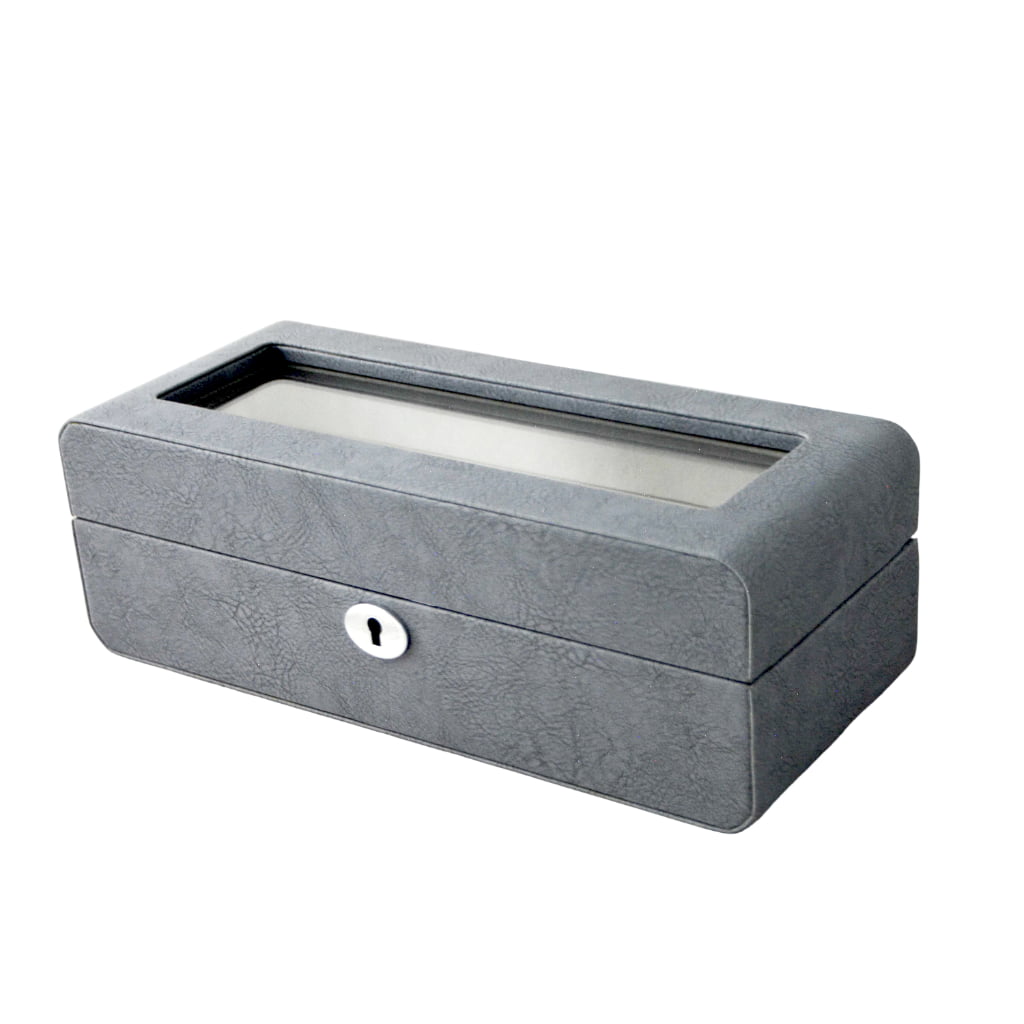 PU Leather Gray 5 Watch Case with Gray Velvet Interior