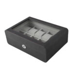 PU Leather Black 10 Watch Case with Grey Velvet Interior