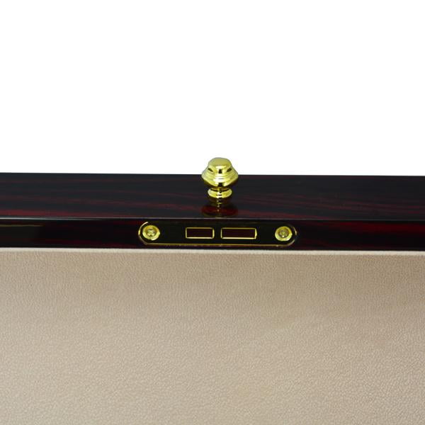 ebony watch case with hardware lock and velvet interior compartments
