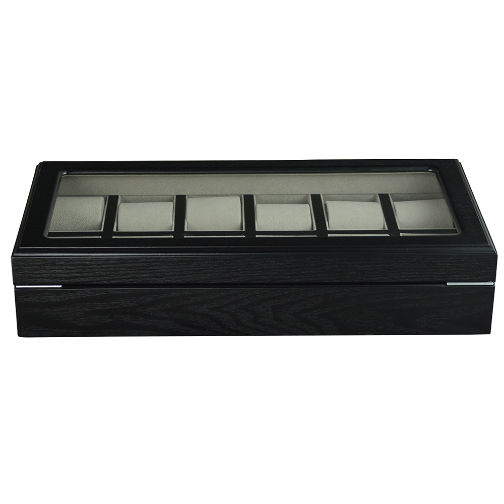 12 watch display box with black wood veneer and glass top