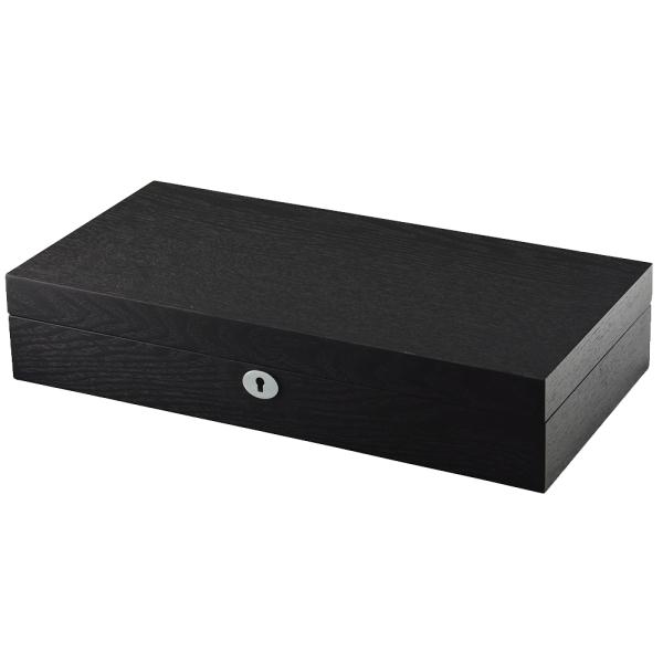 black wooden watch case with lockable storage design