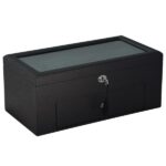 Black Wood Veneered Double-Layer 22 Slots Watch Case