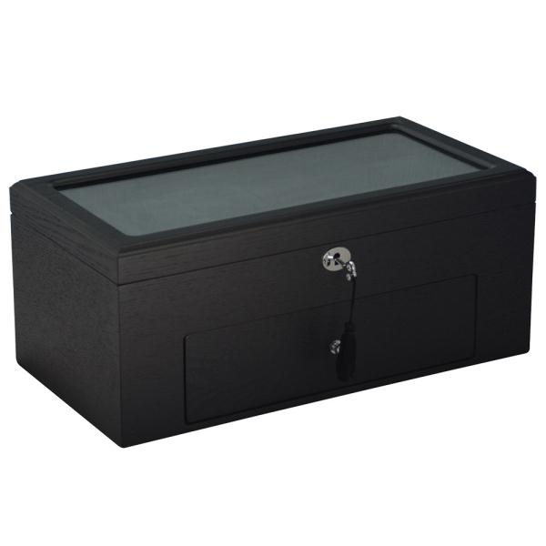 Black Wood Veneered Double-Layer 22 Slots Watch Case