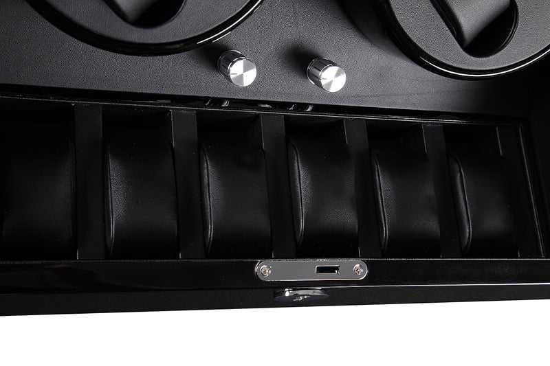 High Glossy Black 4-Watch Winder with 6-Watch Storage with Door Sensor