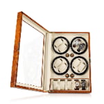 High-gloss wood finish watch winder with eight winding positions and five storage positions