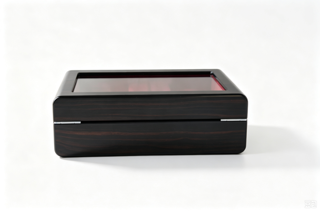 High Glossy Ebony Grain Spliced Carbon Fiber 10 Watch Case with Burgundy Velvet Interior