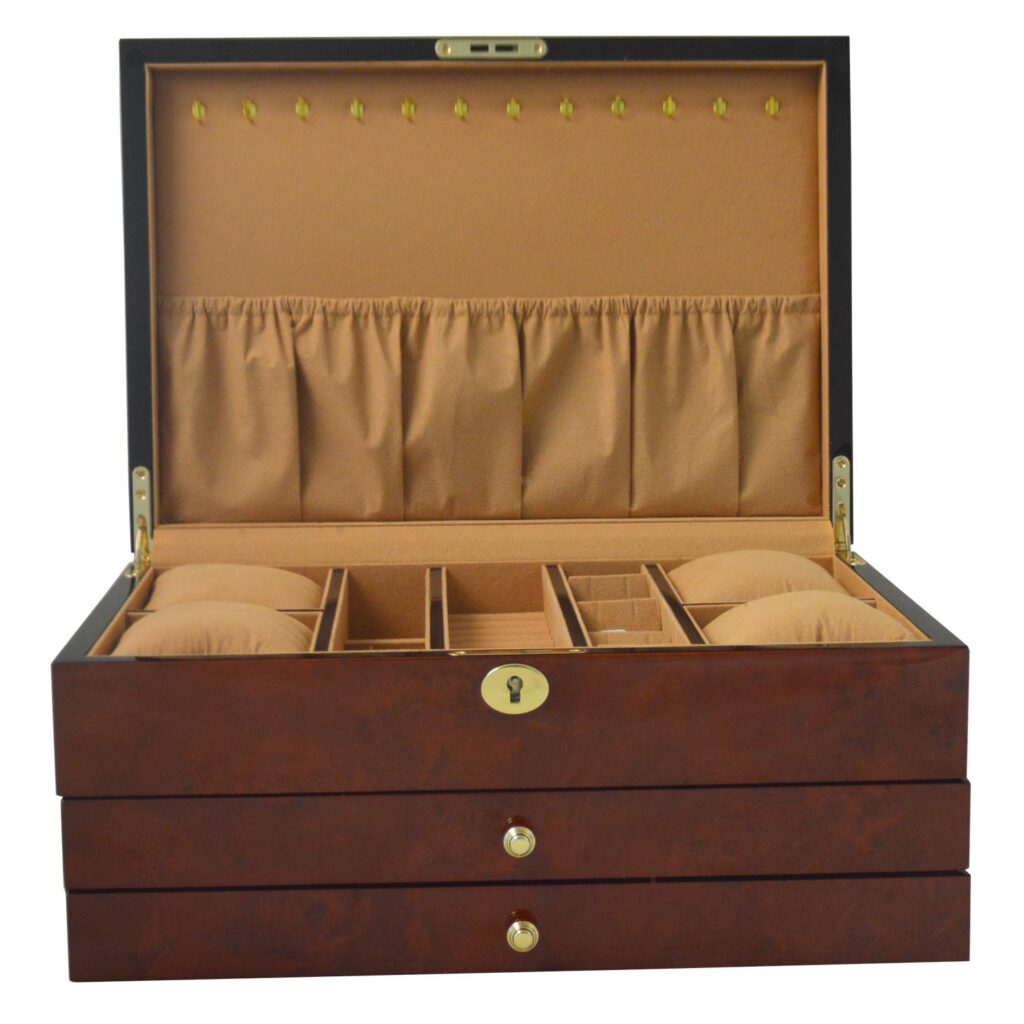 High Glossy Camphor Grain Jewelry Organizer Box with Drawers