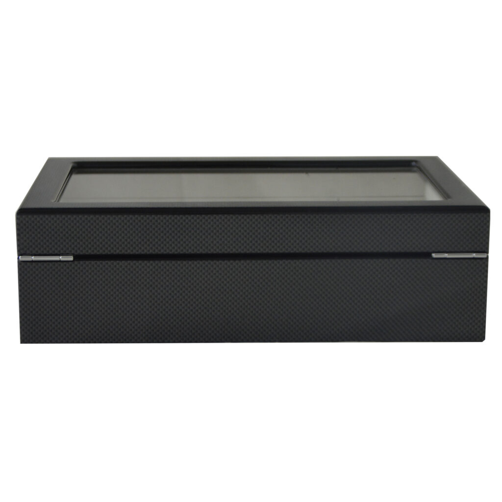 High Glossy Carbon Fiber 10 Watch Case with Tempered Glass Display