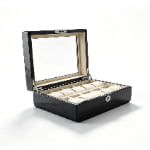 High Glossy Ebony Grain Spliced Carbon Fiber 10 Watch Case with Tempered Glass Display